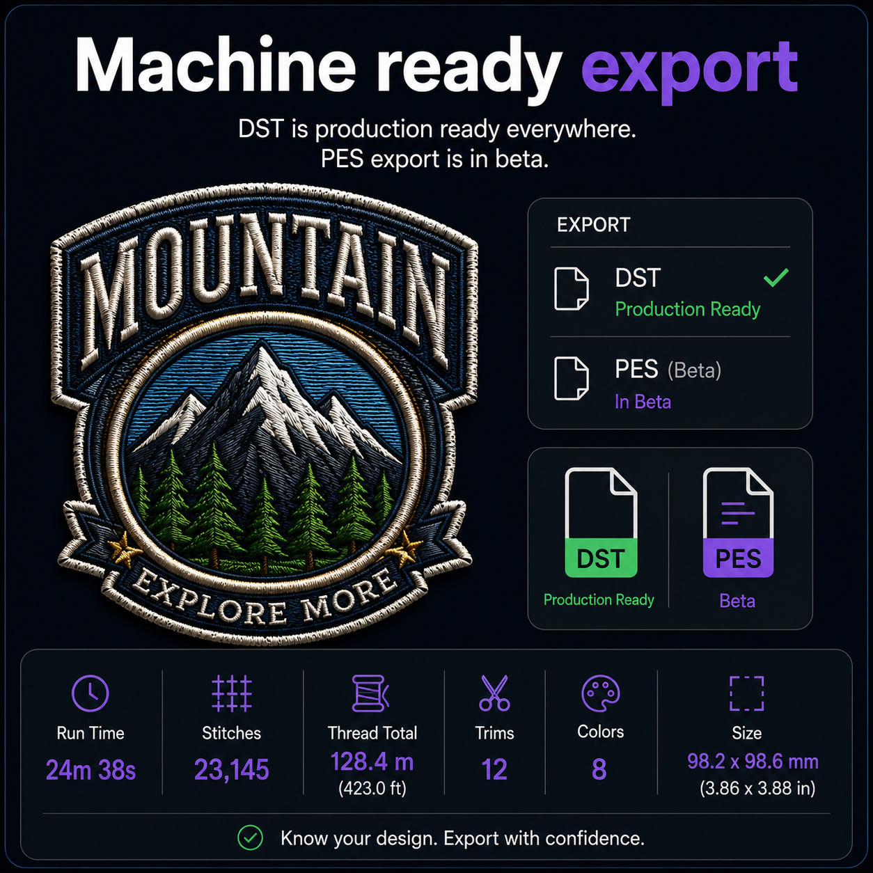 Machine ready DST and PES export